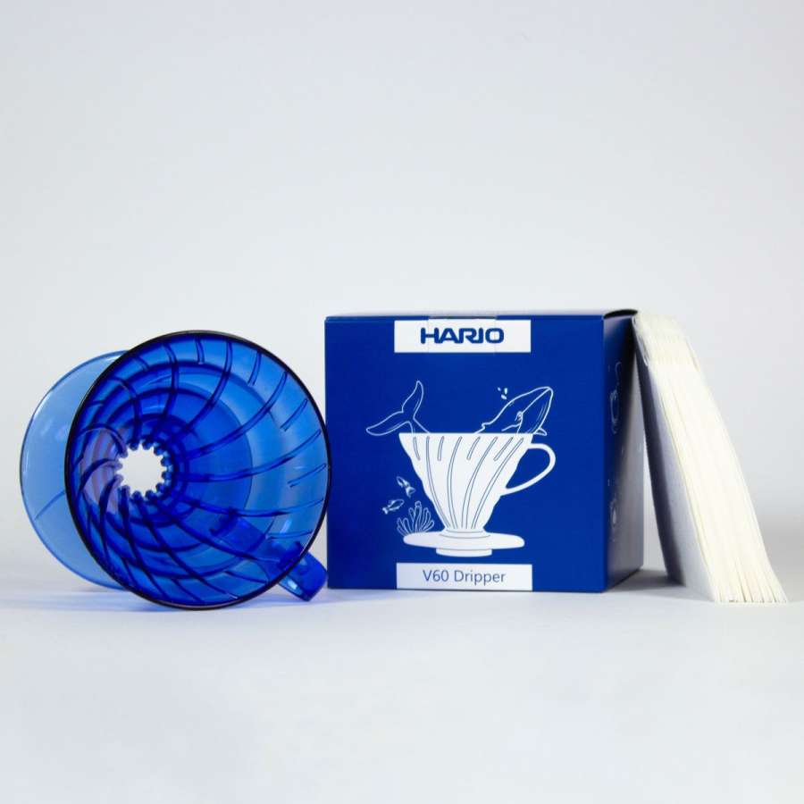 Preview: HARIO V60 Dripper, Kunststoff  Ocean Blue (V60-02-TOB-BB), bläulich-transparent