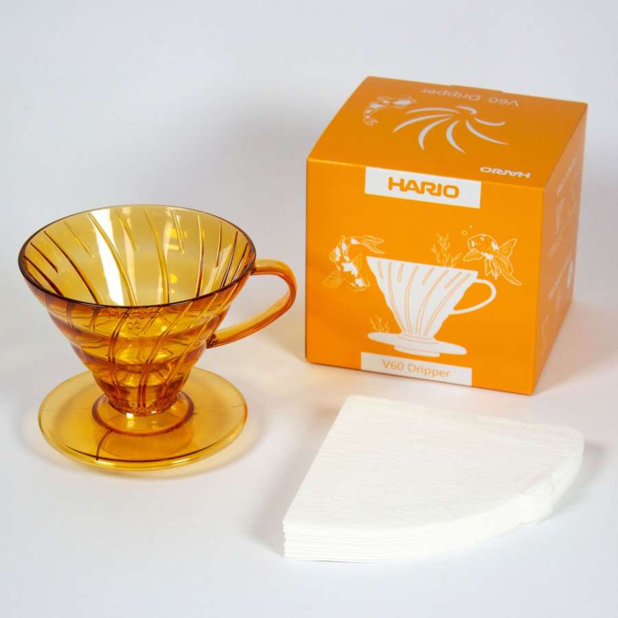 Preview: HARIO V60 Dripper, Kunststoff Koi Orange (V60-02-TSY-BB), orange-transparent