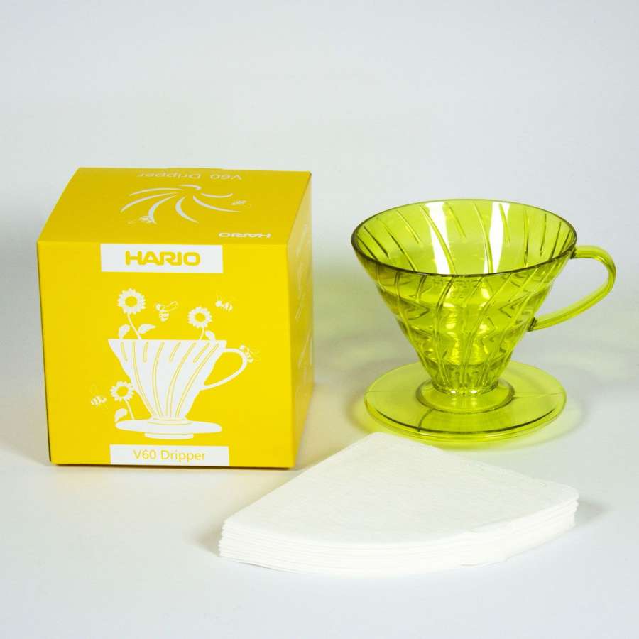 Preview: HARIO V60 Dripper, Kunststoff Sunflower Yellow (V60-02-TSY-BB), gelblich-transparent
