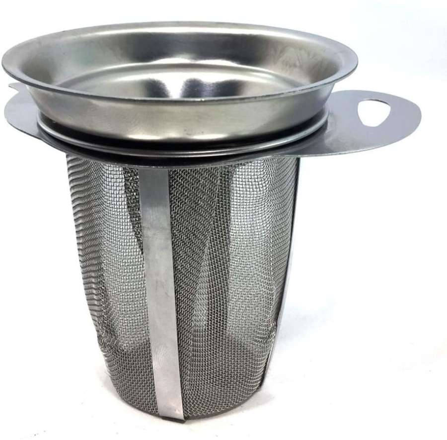 Edelstahl Teefilter in Form einer Teekanne mit Ablageteller